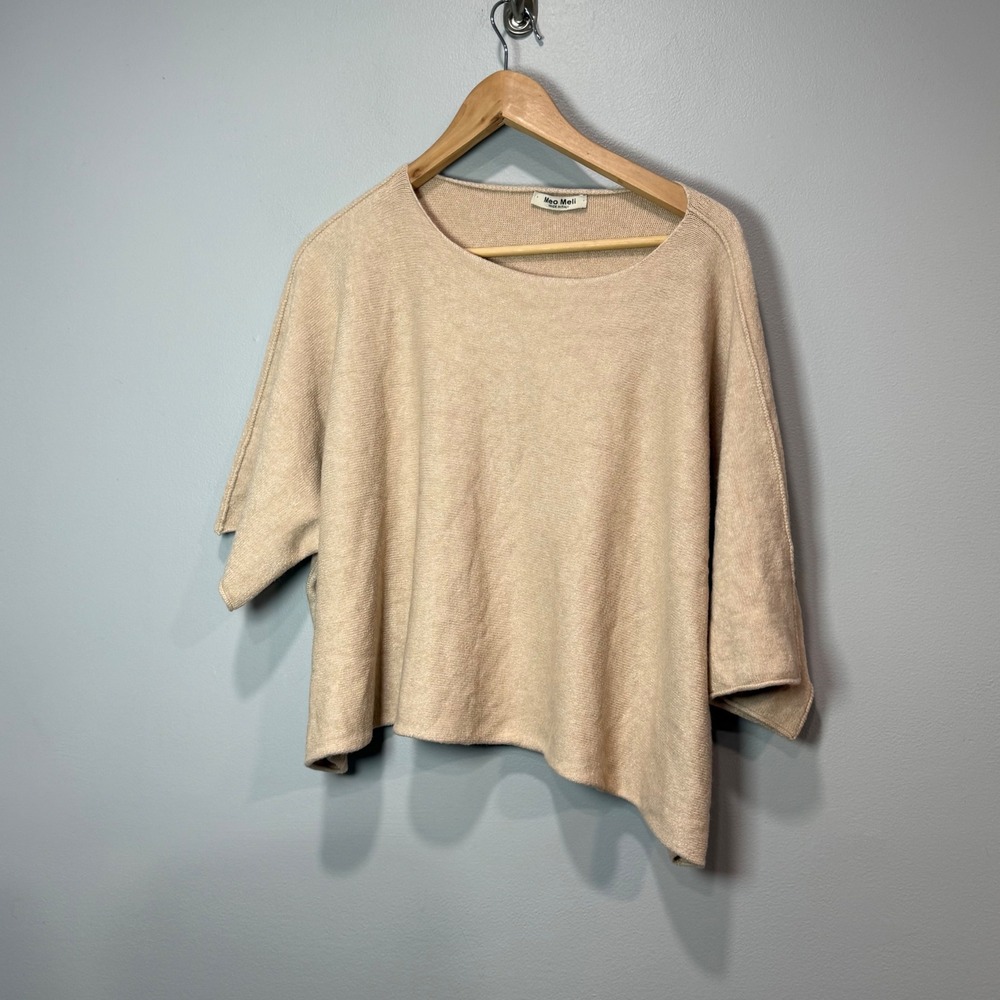 Meo Meli Made in Italy Metallic Knit Boxy Dolman Top Beige‎ Champagne One Size